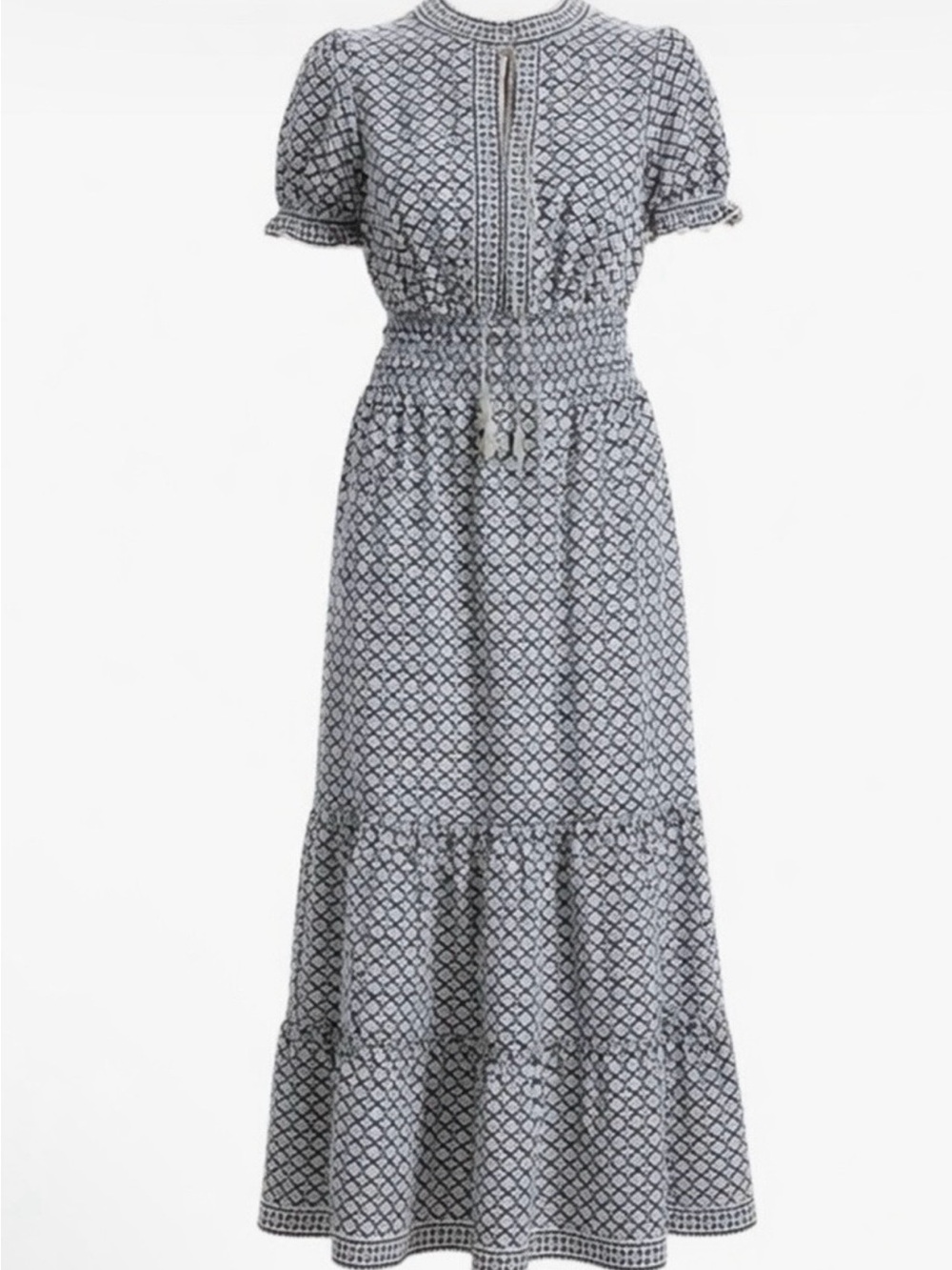 Max Studio Black and White Tassel Smocked Maxi Dress
